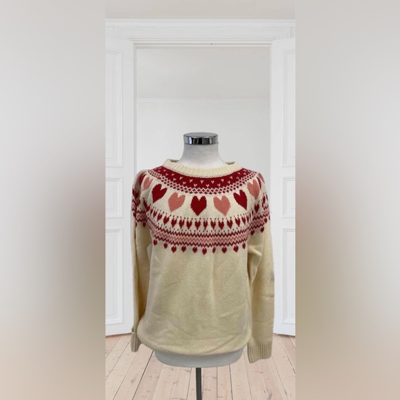 NWT Kiel James Patrick Heartwarmer in Ivory Pink Red Heart Wool Sweater XL - Picture 4 of 12